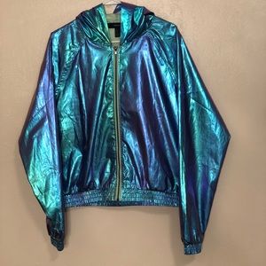 Blue holographic zip-up